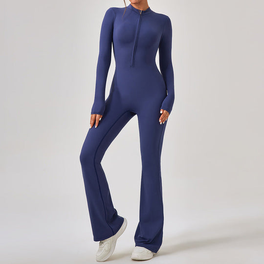 Heidi-Mode | Langärmlige Reißverschluss Hose Slim Fit Frauen Ein Stück Hüfthebende Sportbekleidung