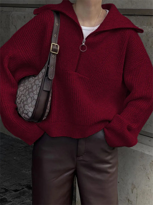 Damen Strickpullover mit Reißverschluss und lässigem Schnitt Heidi-Mode