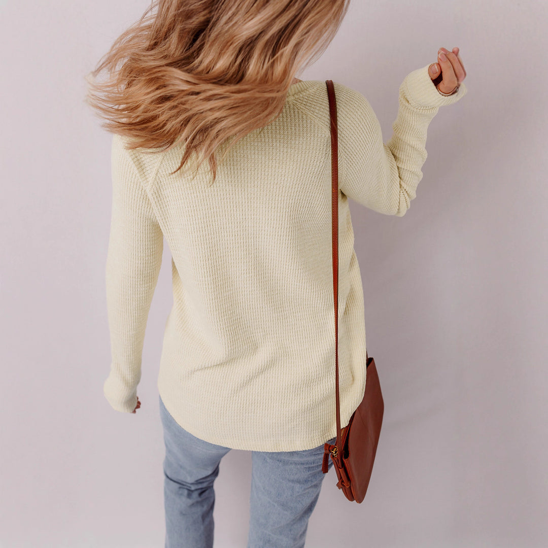 Damen lässiger Henley-Pullover aus strukturiertem Material Heidi-Mode