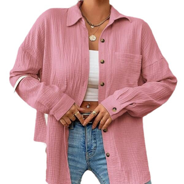 Damen Lässiges Overshirt mit Knopfleiste und Brusttasche Heidi-Mode