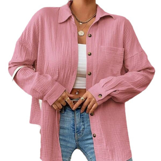 Damen Lässiges Overshirt mit Knopfleiste und Brusttasche Heidi-Mode