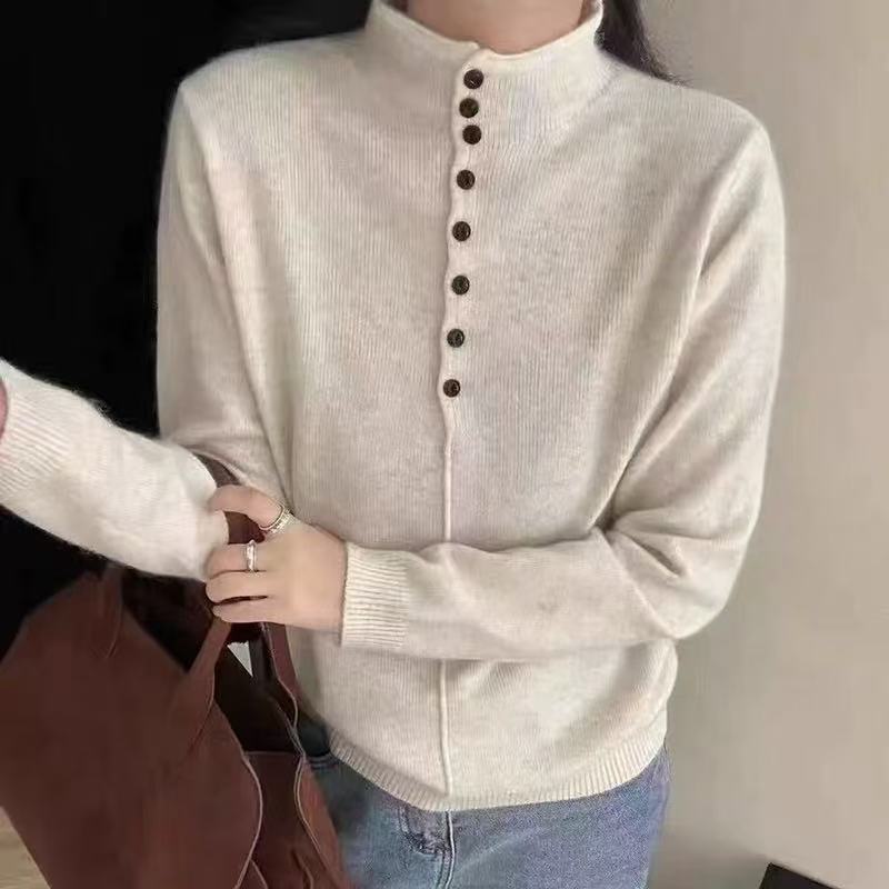 Damen Hochgeschlossener Strickpullover mit Knopfdetails Heidi-Mode