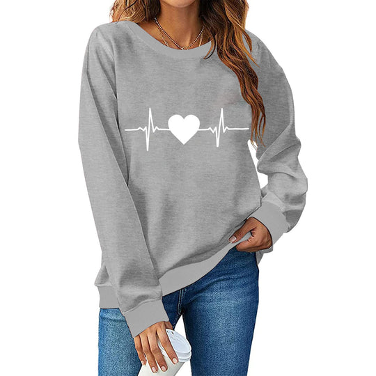 Damen Sweatshirt mit kreativem Herzschlag-Design Heidi-Mode