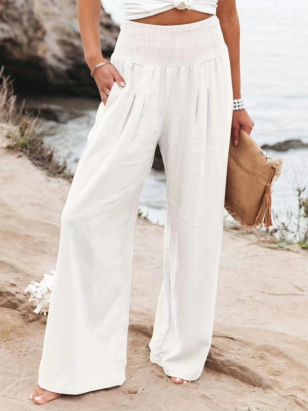 Damen weite Sommerhose mit hohem Bund und eleganten Falten Heidi-Mode