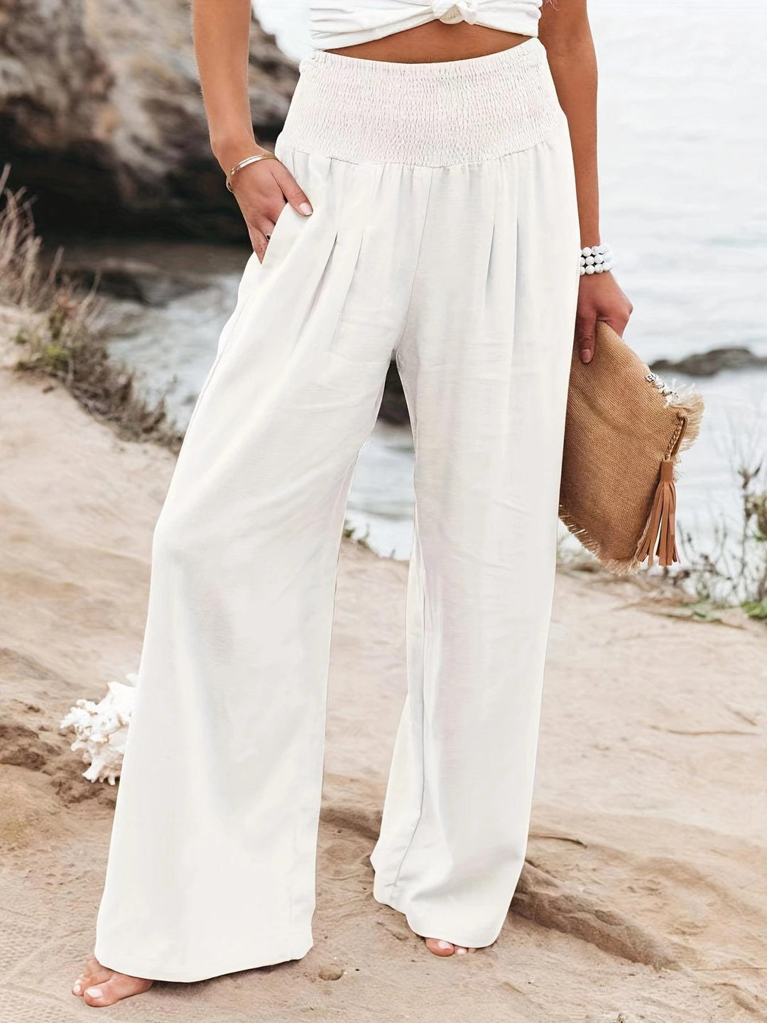 Damen weite Sommerhose mit hohem Bund und eleganten Falten Heidi-Mode