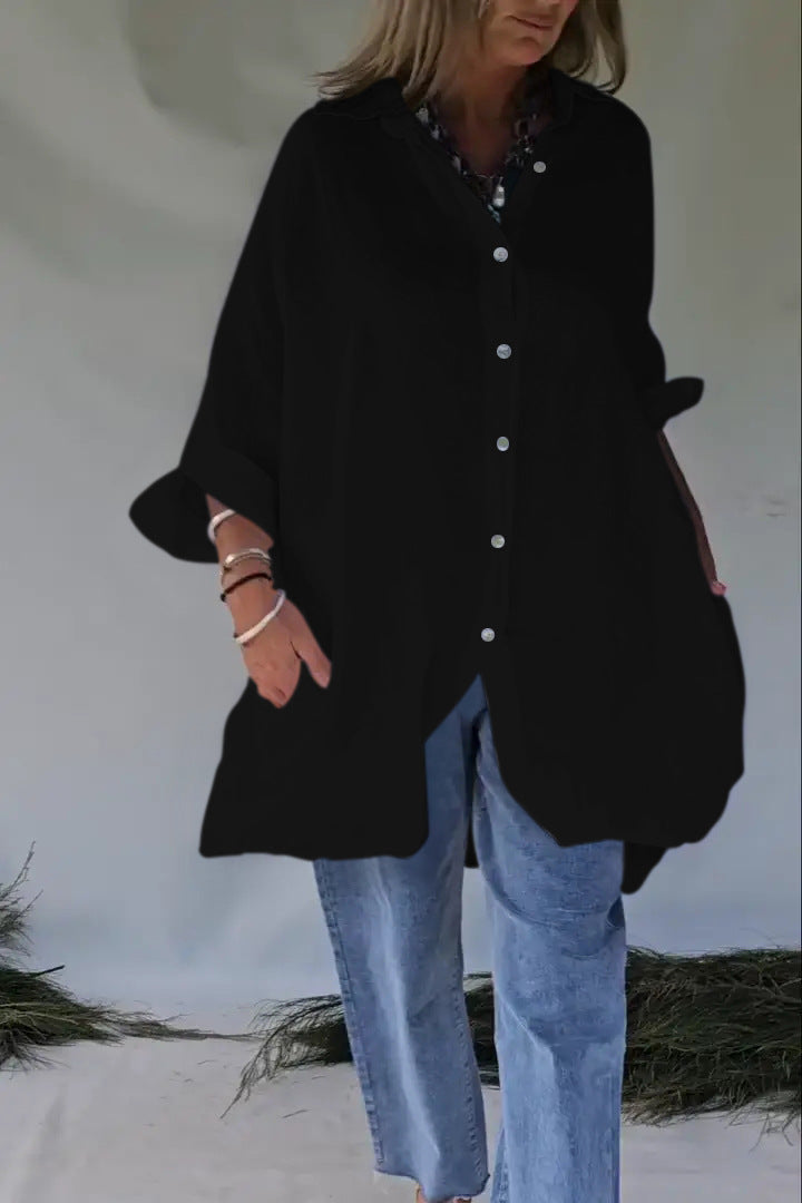 Damen Übergröße Bluse mit lässigem Schnitt und Druckknopfverschluss Heidi-Mode