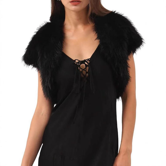 Damen Flauschige Kunstpelzweste im offenen Design Heidi-Mode