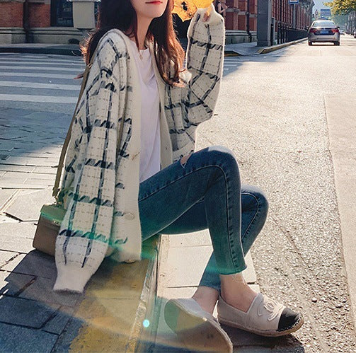 Damen Kuscheliger Oversized-Strickcardigan mit Karomuster Heidi-Mode