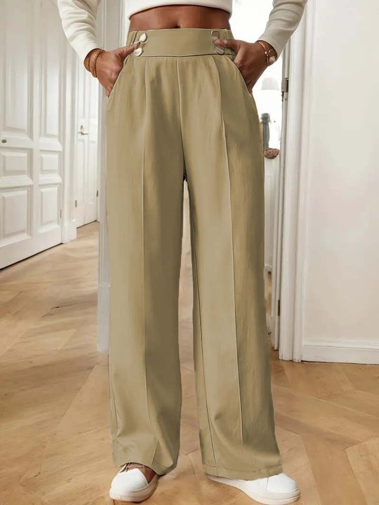 Damen Weite Hose mit dekorativen Knöpfen Heidi-Mode