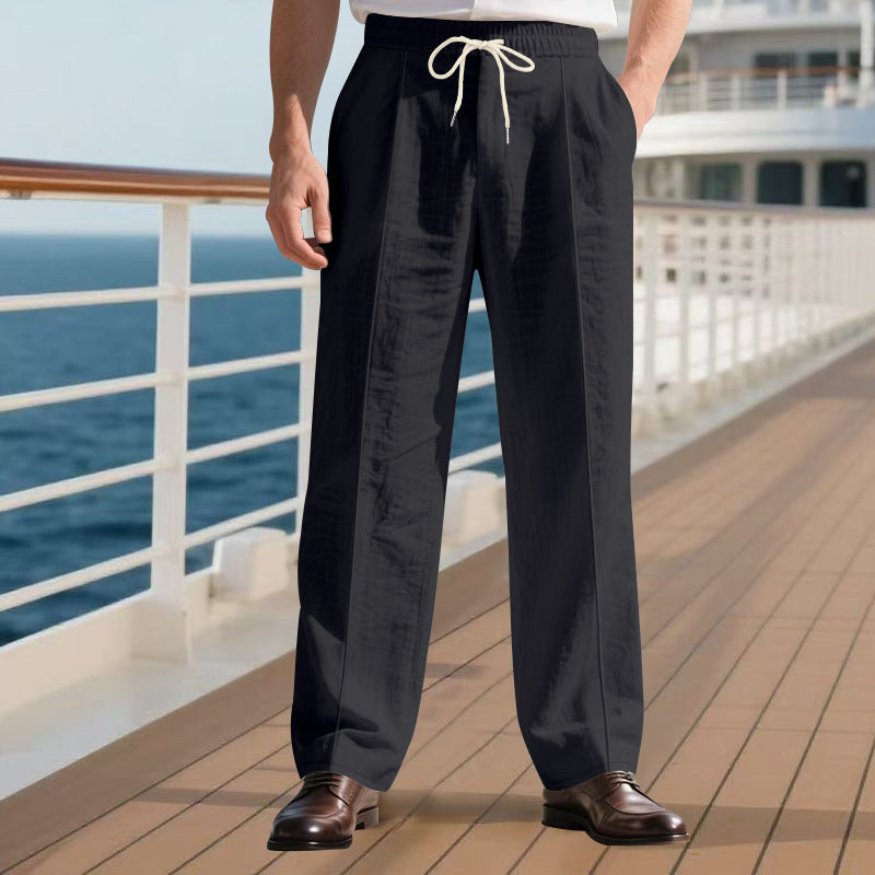 Herren elegante Freizeithose mit verstellbarem Kordelzug und atmungsaktiver Struktur Heidi-Mode