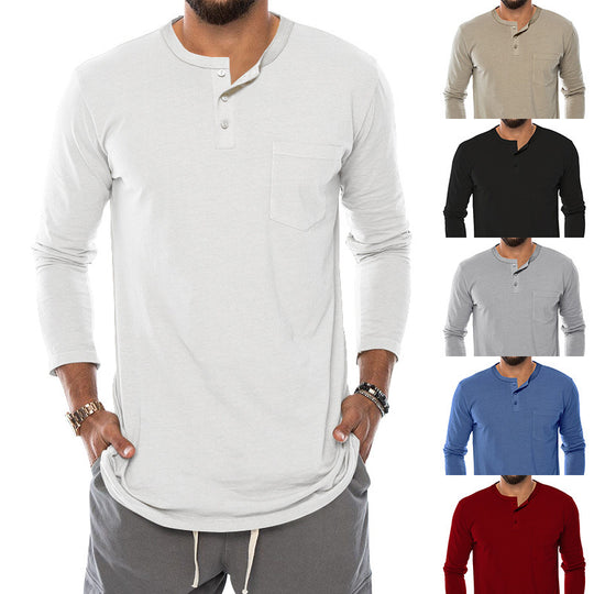 Herren Langarm-Henley-Shirt mit modischem Knopfverschluss und praktischer Brusttasche Heidi-Mode