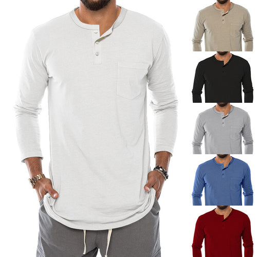 Herren Langarm-Henley-Shirt mit modischem Knopfverschluss und praktischer Brusttasche Heidi-Mode