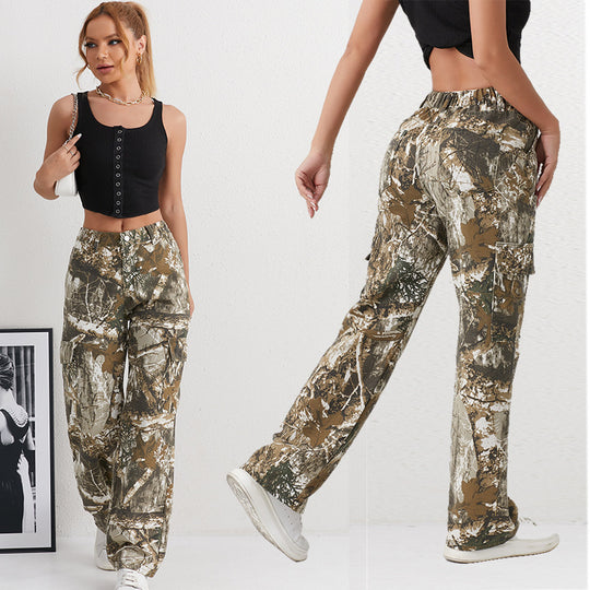 Damen Cargohose im modischen Camouflage-Design mit seitlichen Taschen und elastischem Bund Heidi-Mode