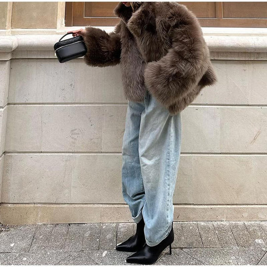 Damen Kuschelige Kunstfelljacke mit voluminösem Kragen Heidi-Mode