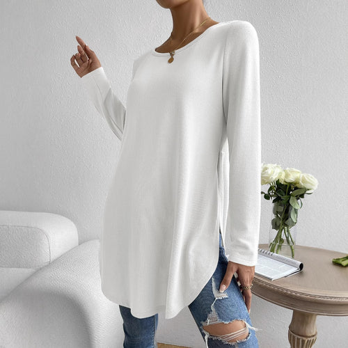 Damen Lockeres Langarmshirt mit elegantem Rundhalsausschnitt Heidi-Mode