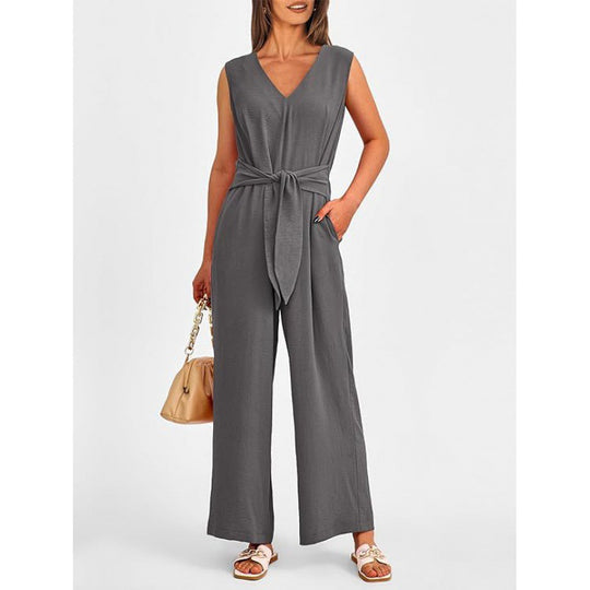 Damen Eleganter Jumpsuit mit taillierter Silhouette und V-Ausschnitt Heidi-Mode
