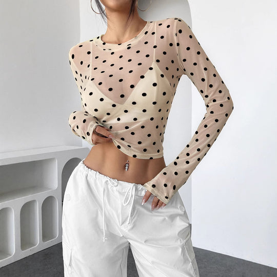 Damen Transparente Longsleeve-Bluse mit Polka Dots Heidi-Mode