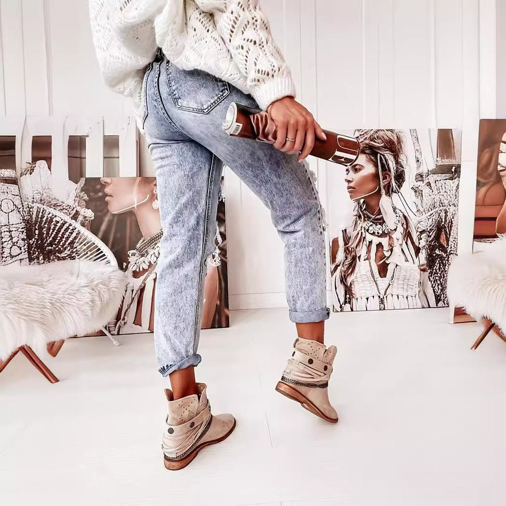 Damen Boyfriend-Jeans mit Destroyed-Details und hohem Komfortbund Heidi-Mode