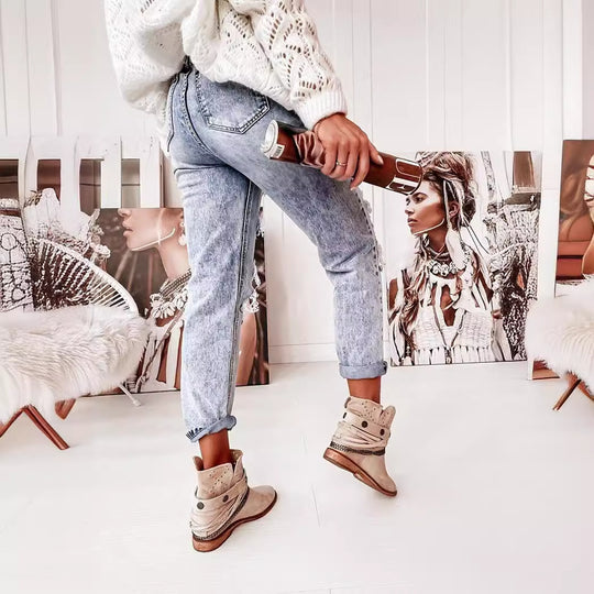 Damen Boyfriend-Jeans mit Destroyed-Details und hohem Komfortbund Heidi-Mode