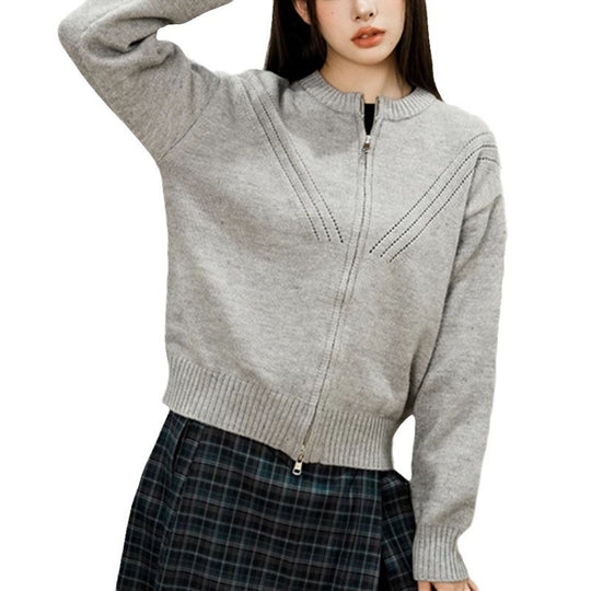 Damen kuschelige Strickjacke mit modernem Reißverschluss und feinem Strukturdesign Heidi-Mode