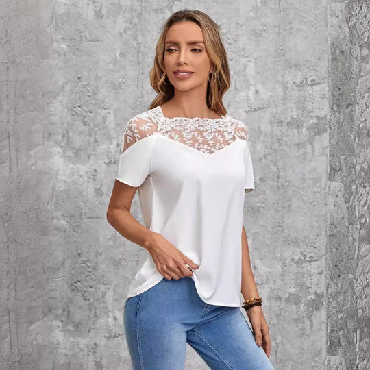 Damen Blusenshirt mit Spitzen-Oberteil und lässigem Schnitt Heidi-Mode