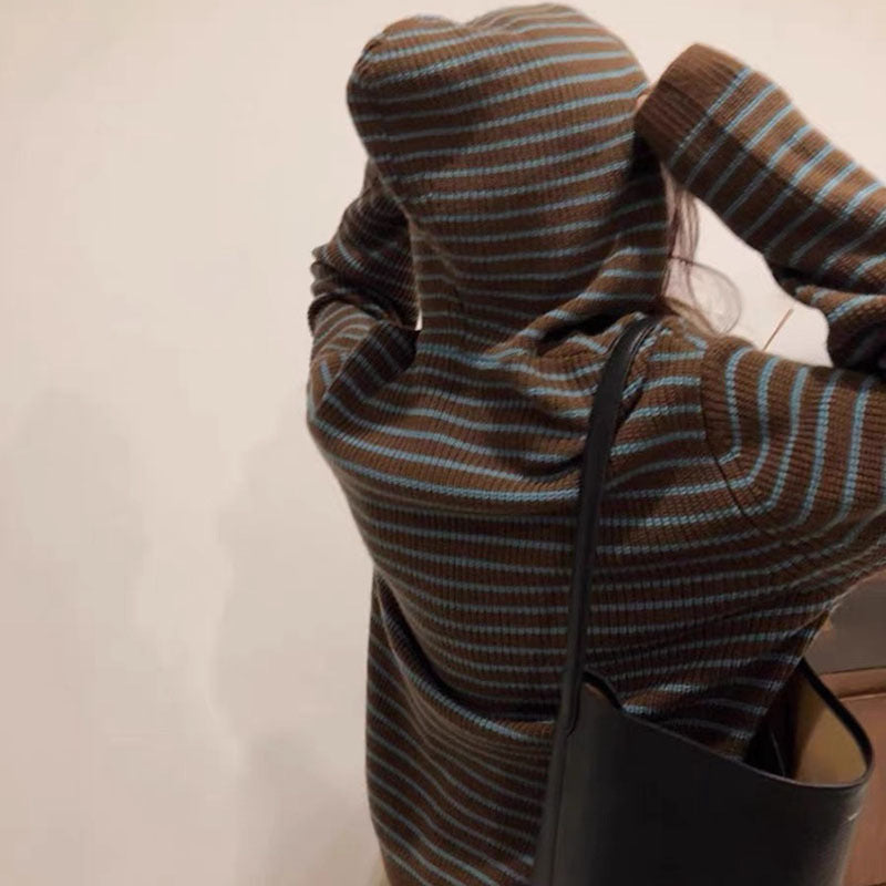 Damen Gemütlicher Kapuzenpullover mit Streifenmuster Heidi-Mode