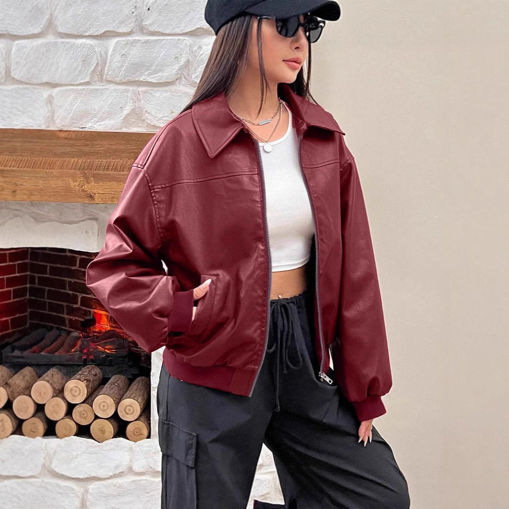 Damen Trendige Oversize-Jacke mit voluminösen Ärmeln und Reißverschluss Heidi-Mode