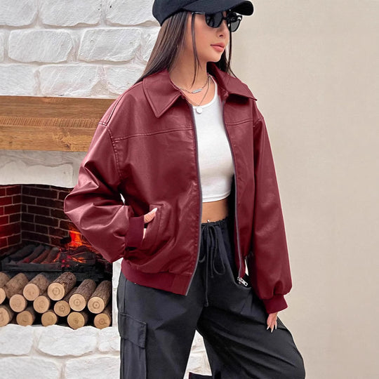 Damen Trendige Oversize-Jacke mit voluminösen Ärmeln und Reißverschluss Heidi-Mode