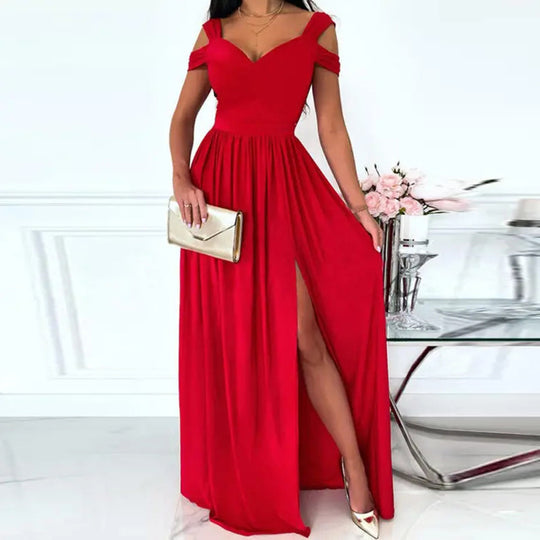 Damen Maxikleid mit charmantem Ausschnitt und asymmetrischem Schlitz Heidi-Mode