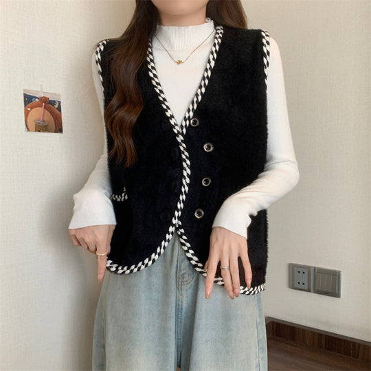 Damen Weste mit geflochtenen Akzenten und Knopfdetails Heidi-Mode