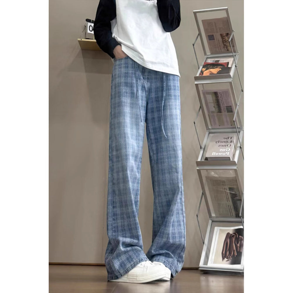 Damen weit geschnittene Karottenhose mit modernem Karo-Design Heidi-Mode