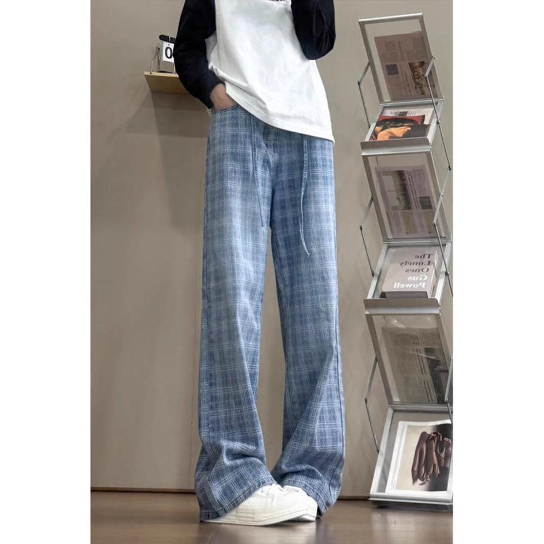 Damen weit geschnittene Karottenhose mit modernem Karo-Design Heidi-Mode
