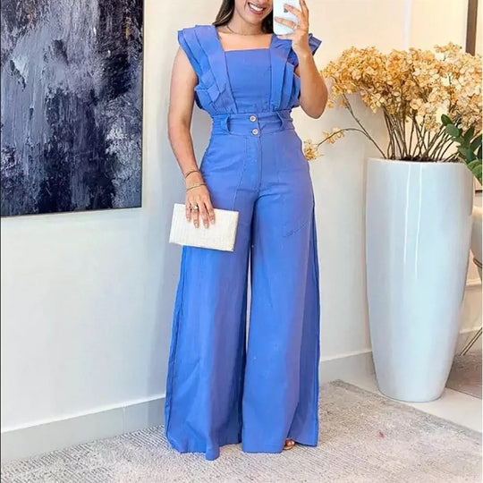 Damen eleganter Jumpsuit mit voluminösen Rüschendetails Heidi-Mode