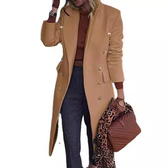 Damen Eleganter Doppelreiher-Mantel mit goldenen Knöpfen und taillierter Passform Heidi-Mode