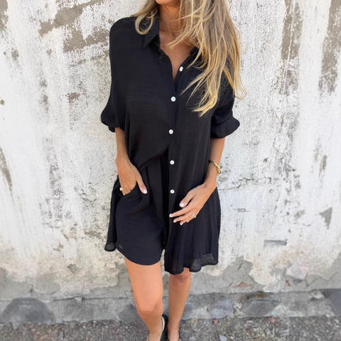 Damen lange Bluse mit durchgehender Knopfleiste und lässigem Schnitt Heidi-Mode