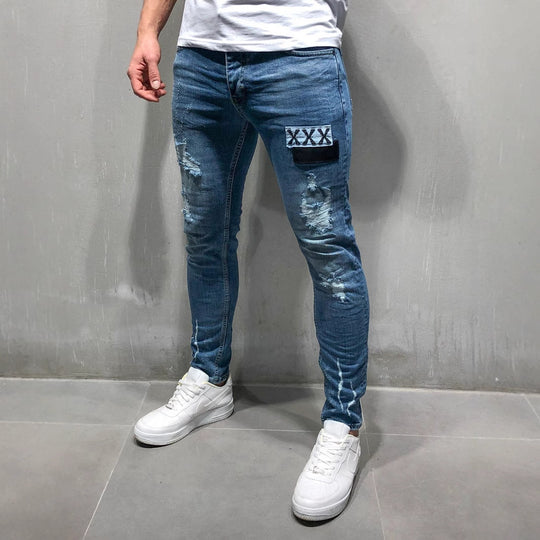 Herren Slim Fit Jeans mit modernen Destroyed-Effekten Heidi-Mode
