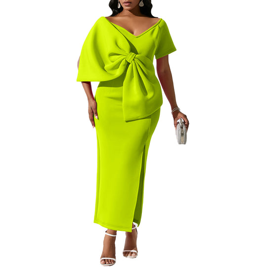 Damen Kleid mit dramatischem Schleifen-Detail und schickem Schlitz Heidi-Mode