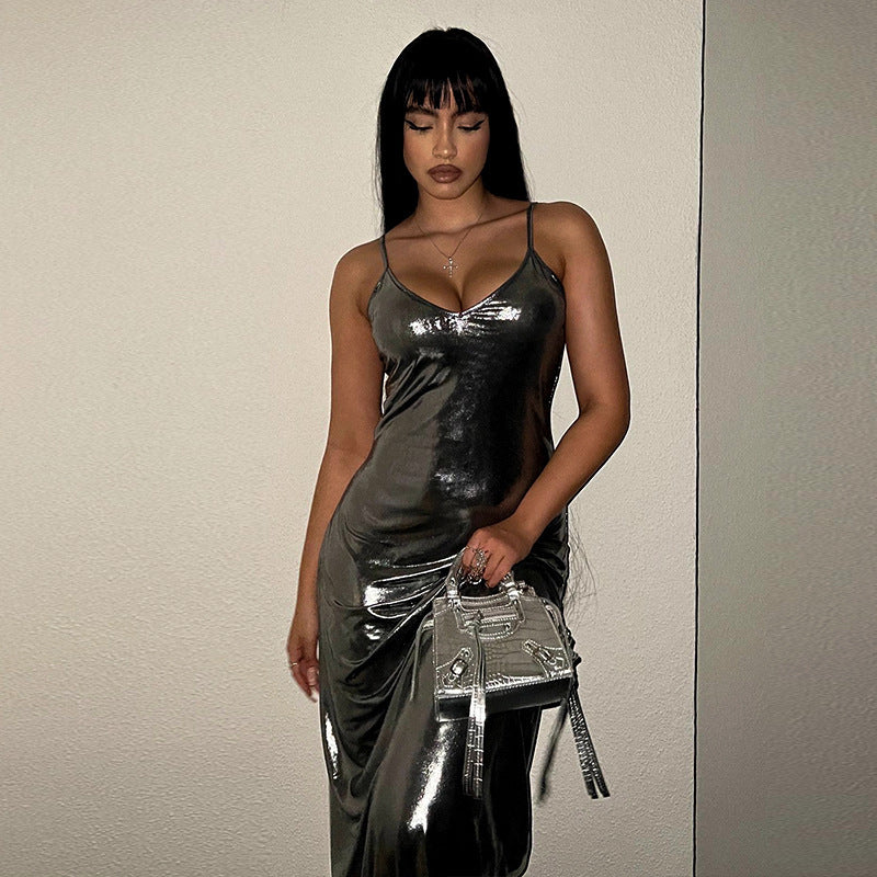 Damen figurbetontes Strickkleid mit tiefem V-Ausschnitt und langen Ärmeln Heidi-Mode