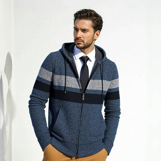 Herren Strickjacke mit modernem Kordelzug und stilvollem Muster Heidi-Mode