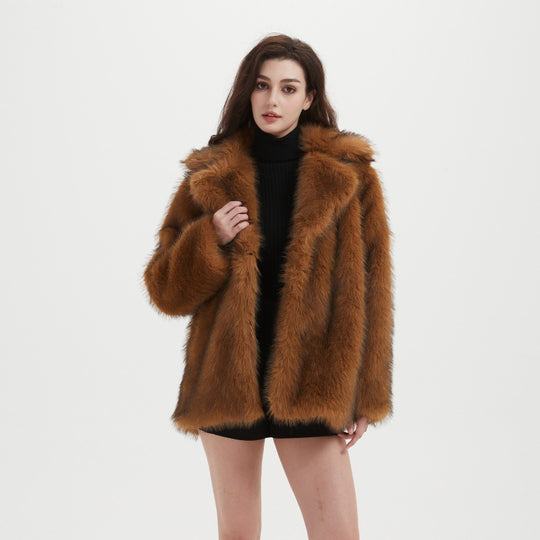 Damen Flauschige Kunstpelzjacke mit weiter Silhouette Heidi-Mode