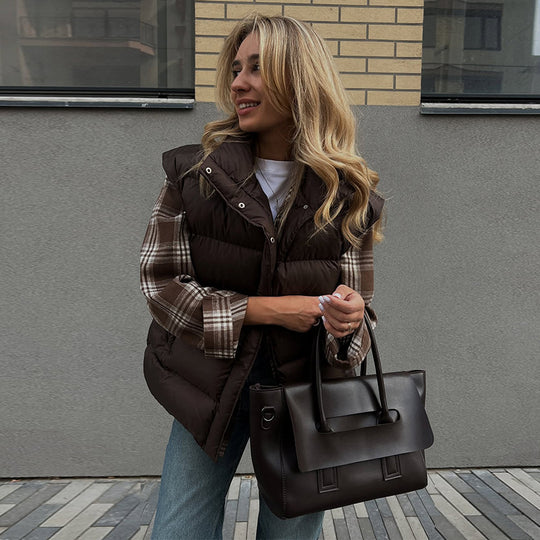 Damen gesteppte Weste mit gebürstetem Flanell-Hemd Heidi-Mode