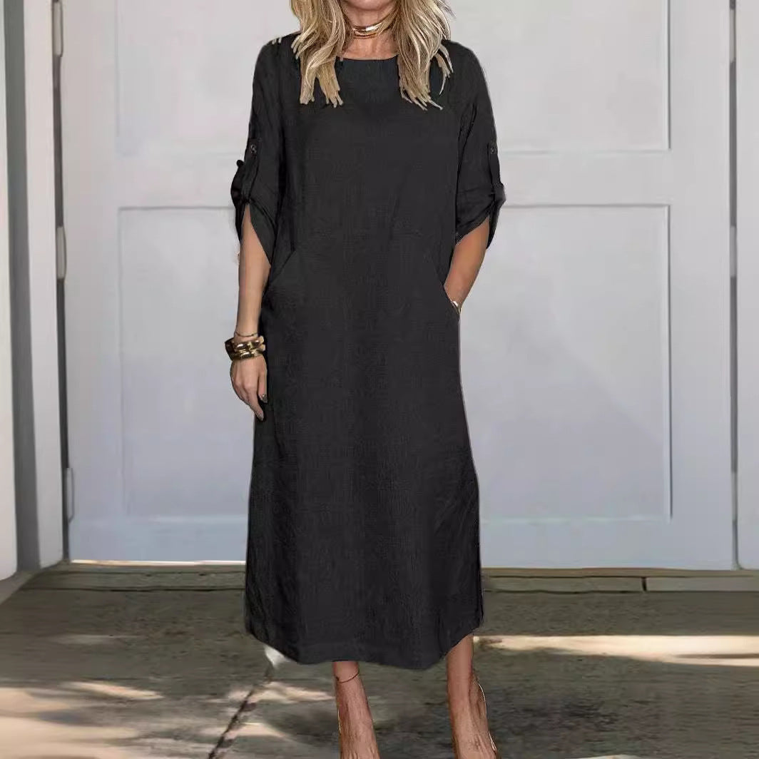 Damen Freizeit Maxi Kleid mit Taschen Heidi-Mode