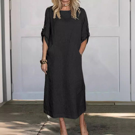 Damen Freizeit Maxi Kleid mit Taschen Heidi-Mode