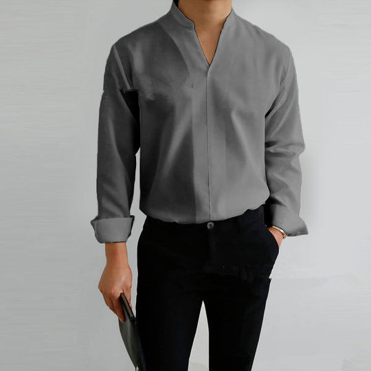 Herren Langarmshirt mit modernem Stehkragen und schmaler Passform Heidi-Mode