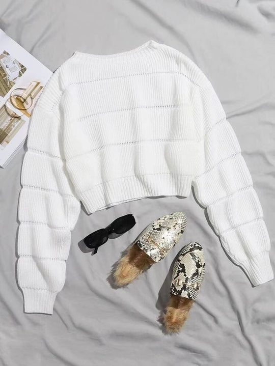 Damen Trendiger Strickpullover mit strukturierter Rippoptik und verkürztem Schnitt Heidi-Mode