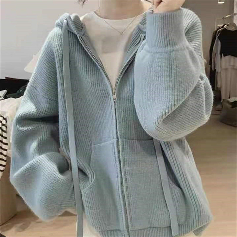 Damen Kapuzenjacke mit trendigem Rippstrickdesign und praktischen Taschen Heidi-Mode