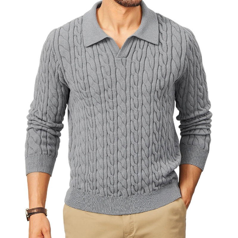 Herren Strickpullover mit strukturiertem Zopfmuster und Kragen Heidi-Mode