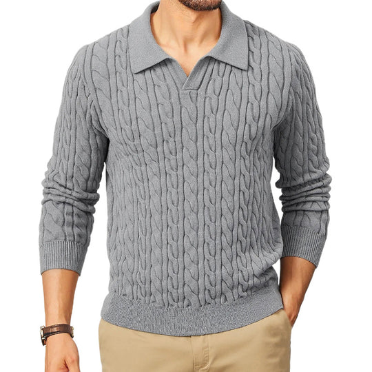 Herren Strickpullover mit strukturiertem Zopfmuster und Kragen Heidi-Mode