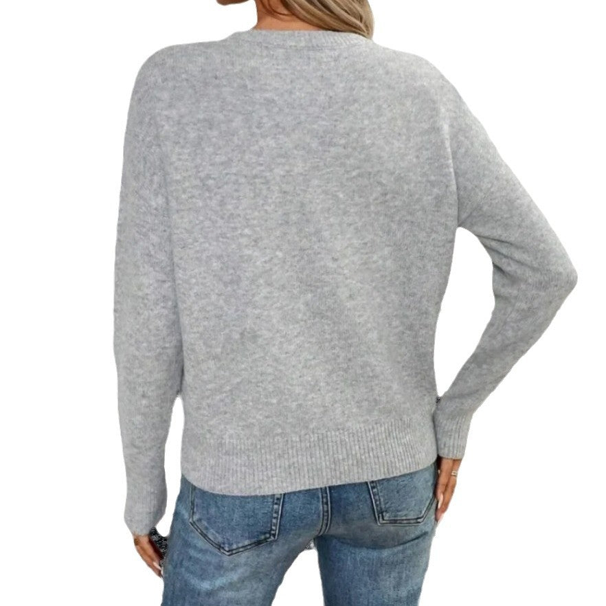 Damen Strickpullover mit floralem Muster und Rundhalsausschnitt Heidi-Mode