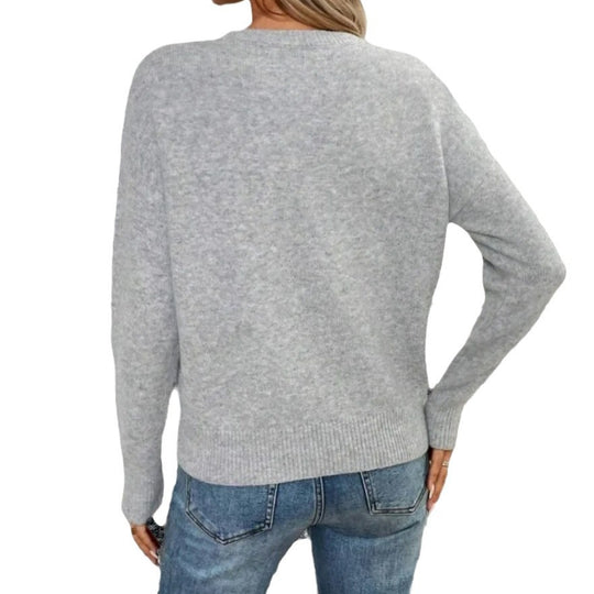 Damen Strickpullover mit floralem Muster und Rundhalsausschnitt Heidi-Mode